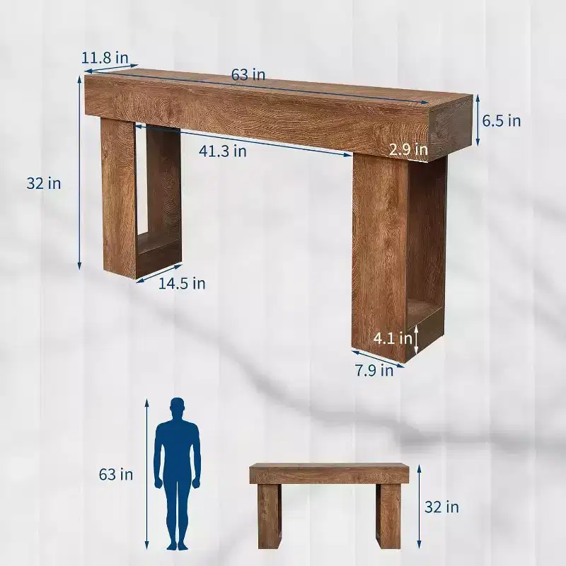 63 Inch Wood Console Table for Entryway, Rectangular Sofa Table Behind The Couch, Modern Farmhouse Console Tables for Entrance, Hallway, Living Room