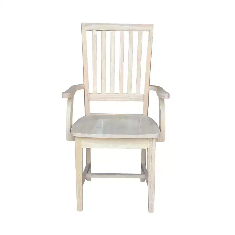 Mission Side Chair with Arms Unfinished - International Concepts: Solid Wood, Slat Back, Kitchen Furniture