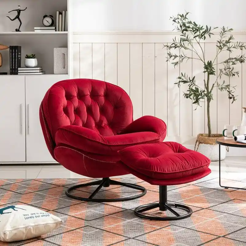 Accent chair TV Chair Living room Chair Grey with ottoman