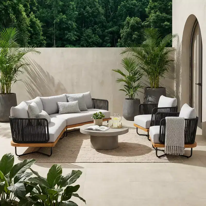Christopher Knight Home Raphael 4 Piece Outdoor Rope and Acacia Sectional Sofa Set (Table Not Included)