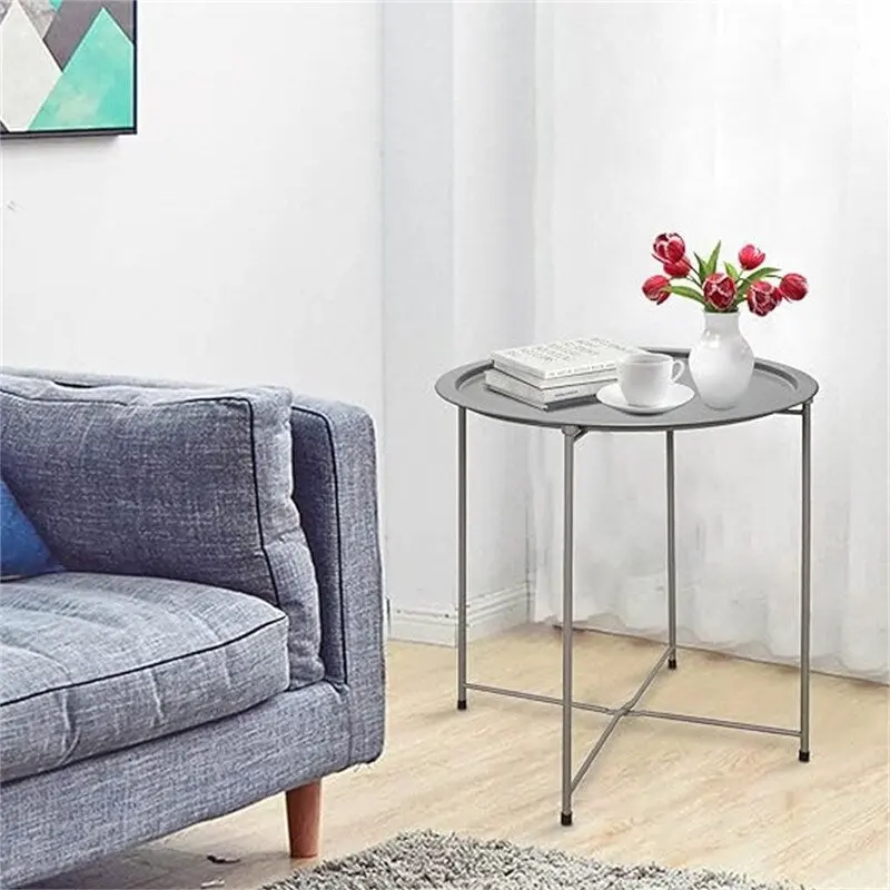 Grey / White / Pink / Purple Folding Metal Tray Side Table for Indoor and Outdoor Use for 1 Person