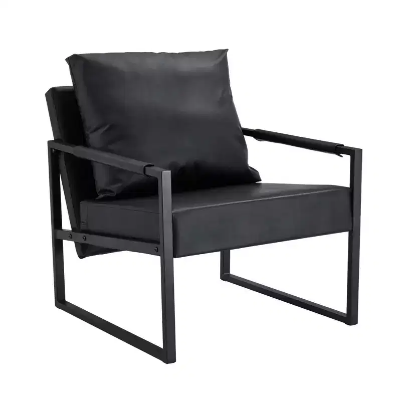 Zeus & Ruta Classic PU Leather Accent Chair with Metal Frame, Ergonomic Design