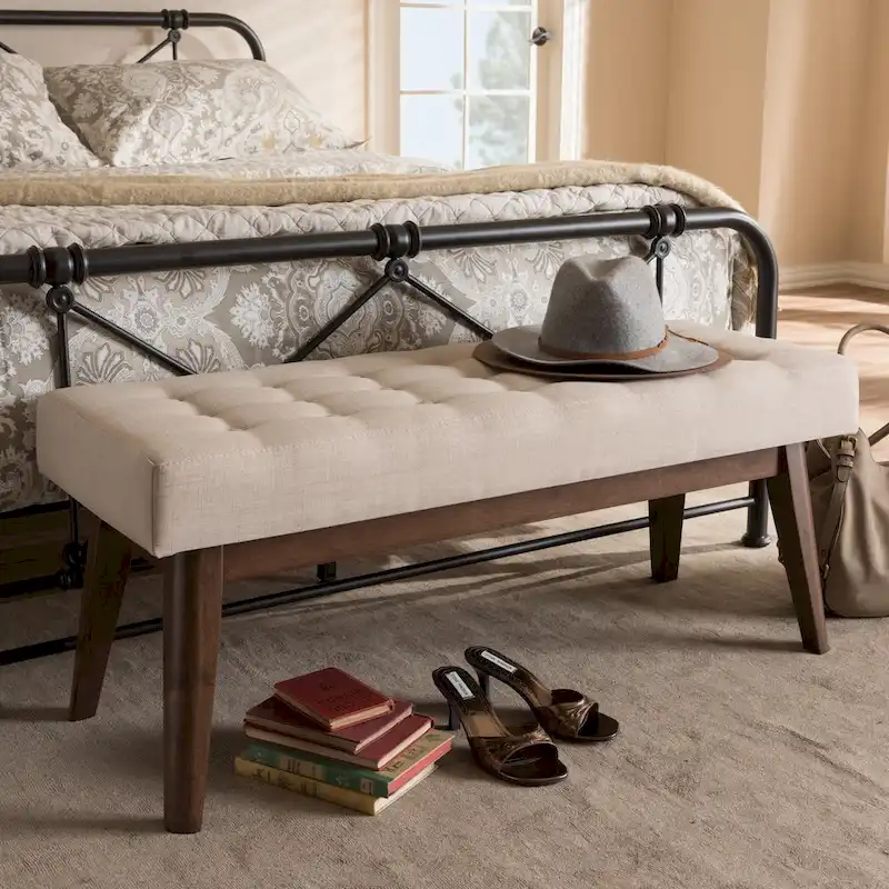 Mid-Century Fabric Button-Tufted Bench by Baxton Studio