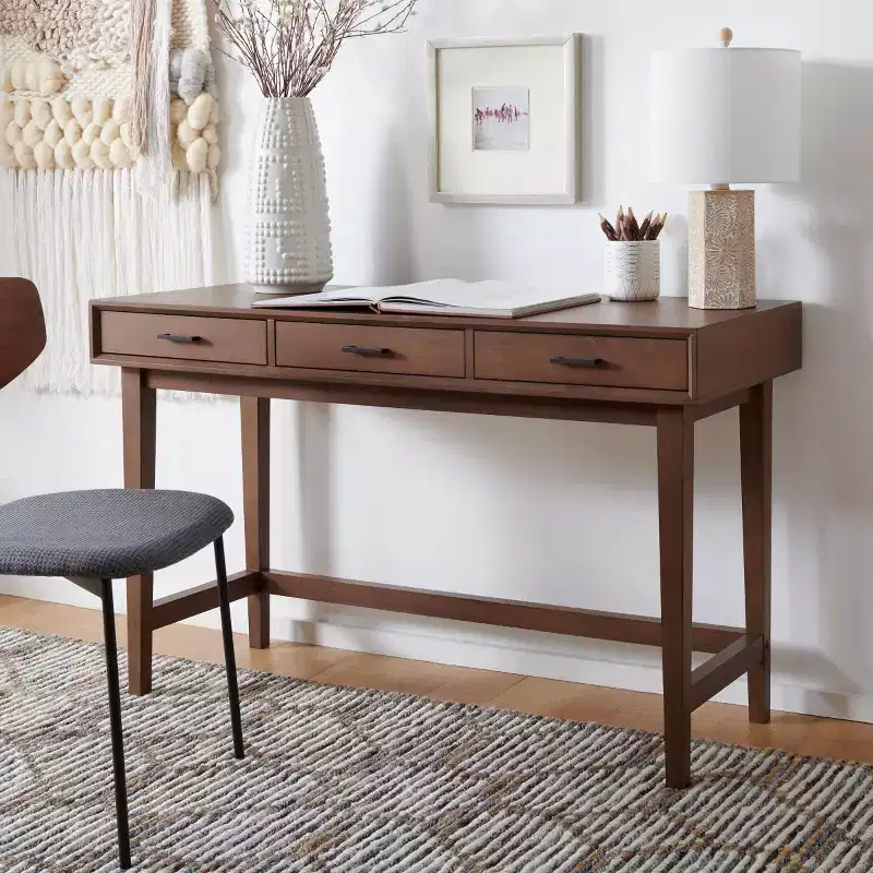 3-Drawer Wood Writing Desk with Ample Storage, Brown Finish