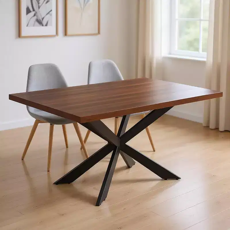 HomeRoots 81 Brown and Black Wood and Metal Cross Leg Base Dining Table