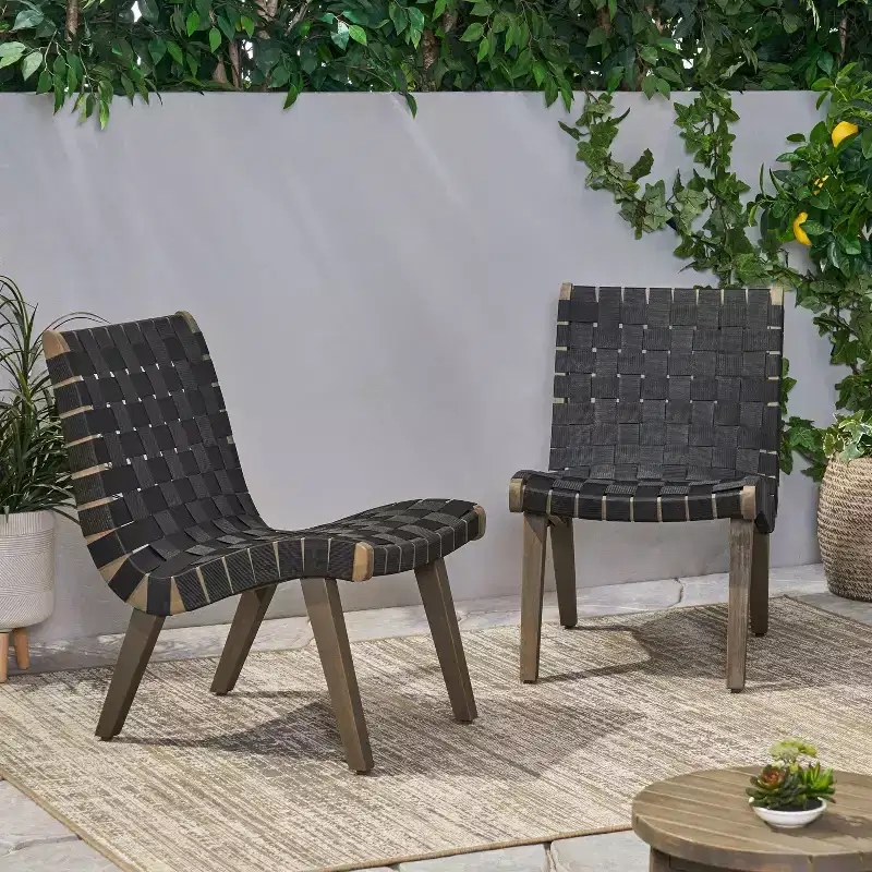 GDFStudio Ocilla Outdoor Acacia Wood and Rope Weave Lounge Chairs (Set of 2)