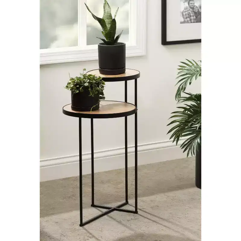 Kate and Laurel Peero Round Metal Side Table, 12x15x24, Natural and Black