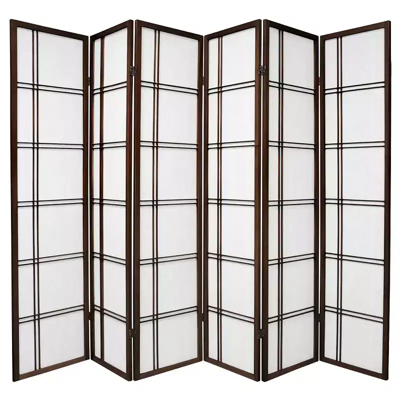Oriental Furniture 6 ft. Tall Double Cross Shoji Screen - Walnut (6 Panels): Folding Partition, Japanese Style