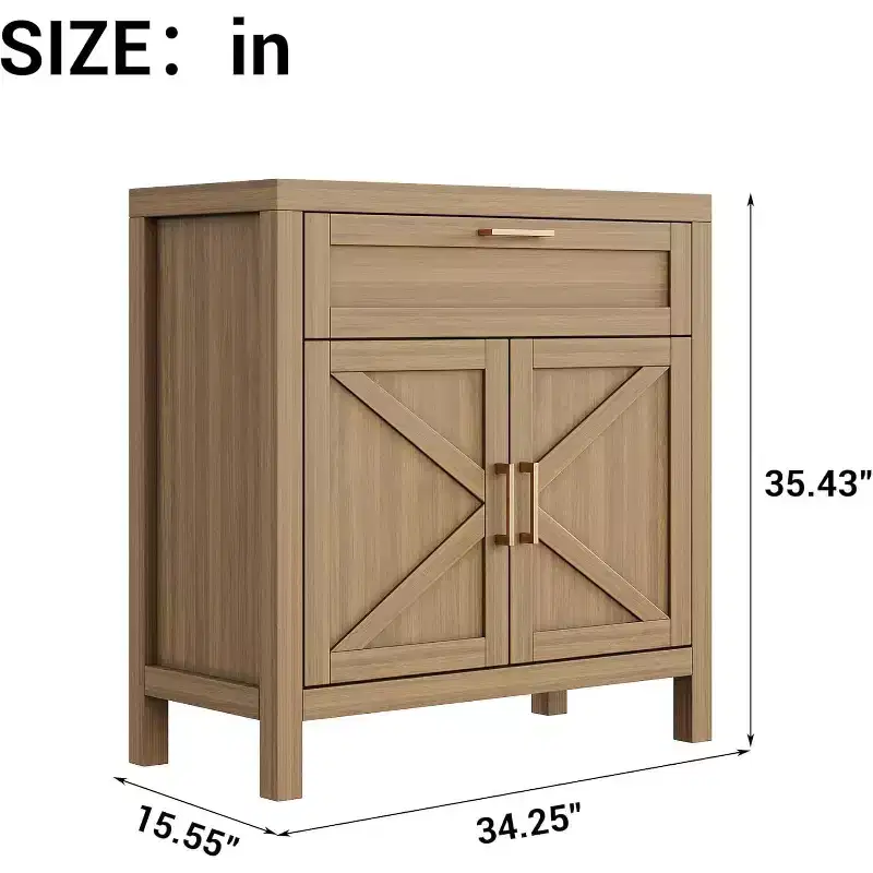 Modern Farmhouse Dining Table Sideboard, Buffet Cabinet with Adjustable Shelf,2 Doors & Drawer,Multi-Purpose Console for Kitchen, Entryway,Coffee Bar
