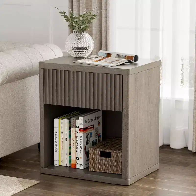 Dyonery Fluted Nightstand,Large Bedside Table for Bedroom,Modern Night Stand with Drawer Storage,Mid Century Wood End Table for Sofa