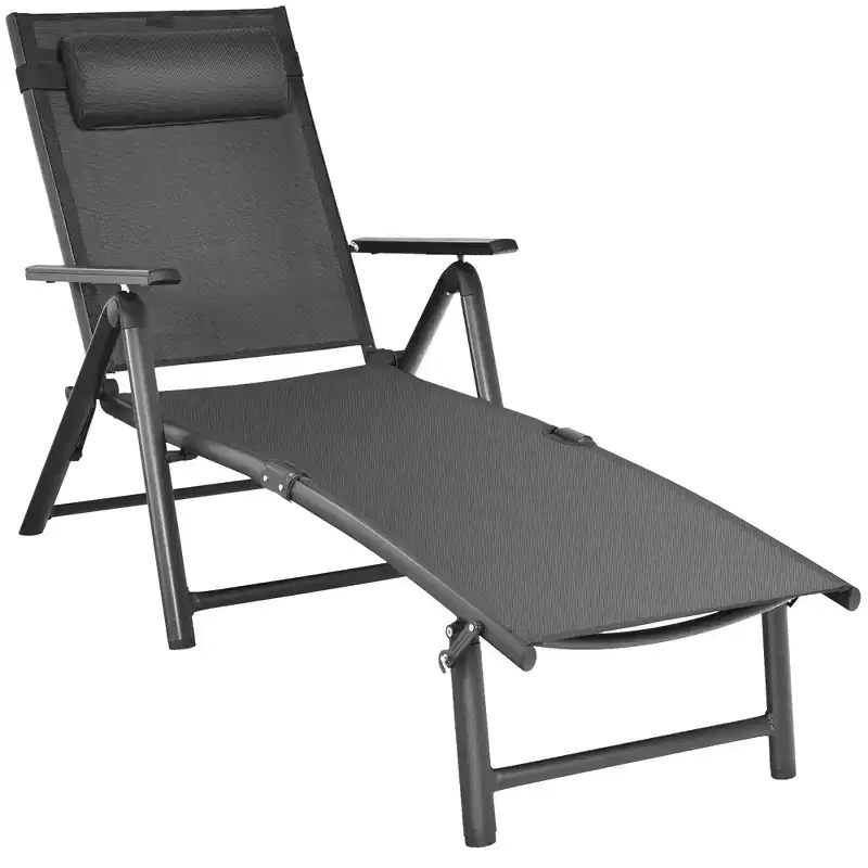 Costway Patio Chaise Lounge Chair Recliner Aluminum Adjustable Headrest Pillow
