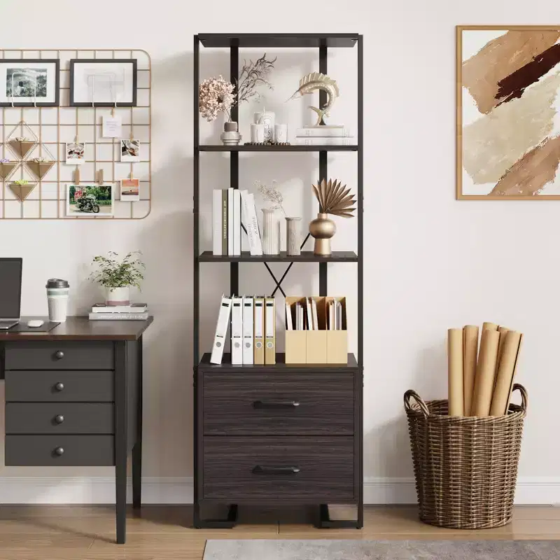3-tier Large Capacity Modern Open Storage Rack with Metal Frame, Sturdy and Durable, Suitable for Living Room, Home Office, Bedroom