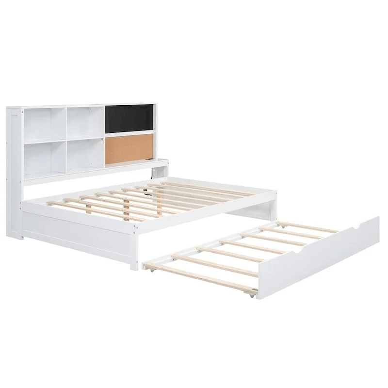 Full Pine Daybed with Blackboard, USB & Trundle
