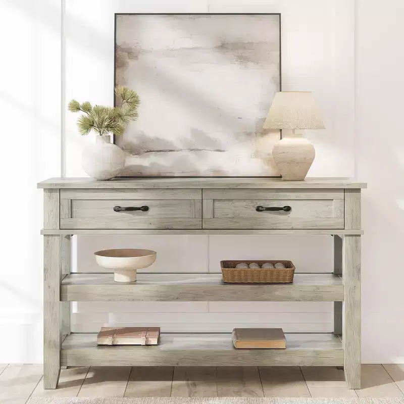 Entryway Table, Console Table with 2 Storage Drawers, 3 Tier Farmhouse Wooden Sofa Table, Hallway Tables for Entryway, Living Room