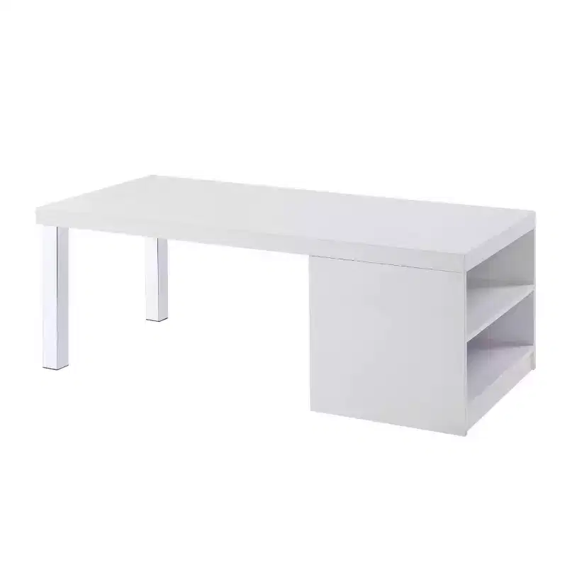 HomeRoots 47 White and Silver Wood And Metal Frame Coffee Table With Shelf