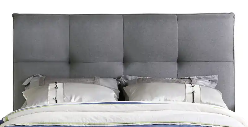 Asha Upholstered Headboard in Grey Fabric, Tufted