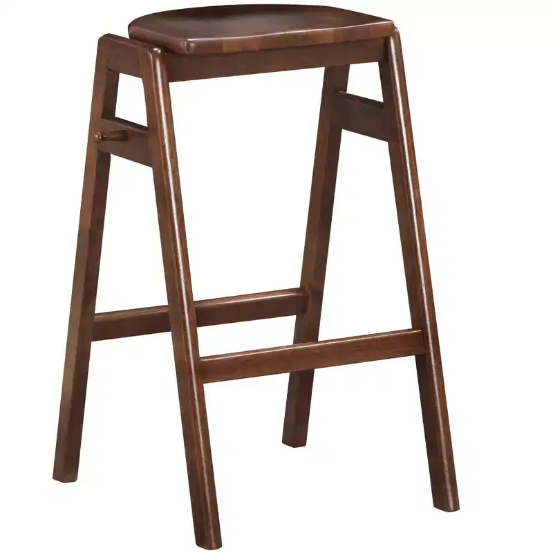 Mid-Century Modern Stackable Wood Barstools Set of 2 Walnut Finish Side Hook 28.75