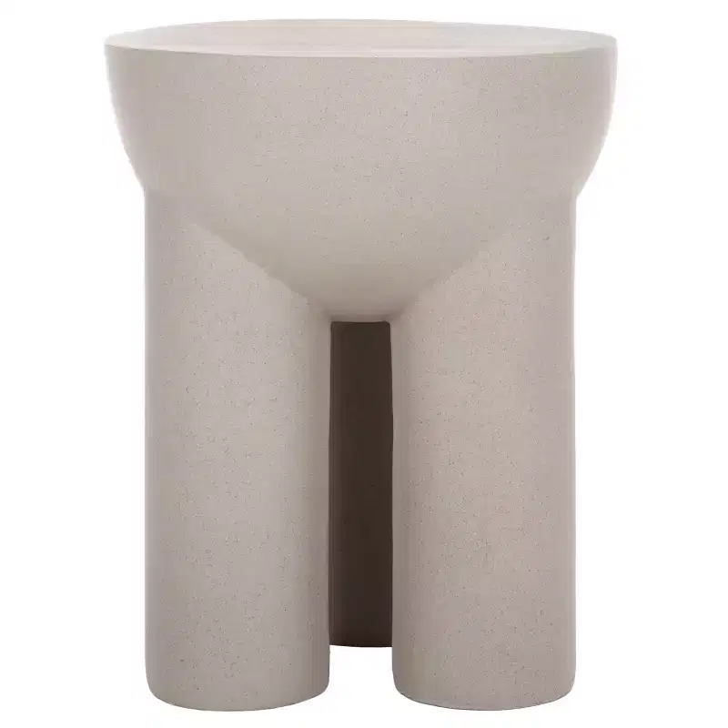 Round Sculptural Drum Accent Table, Grey Plaster-Like Finish, 19.5