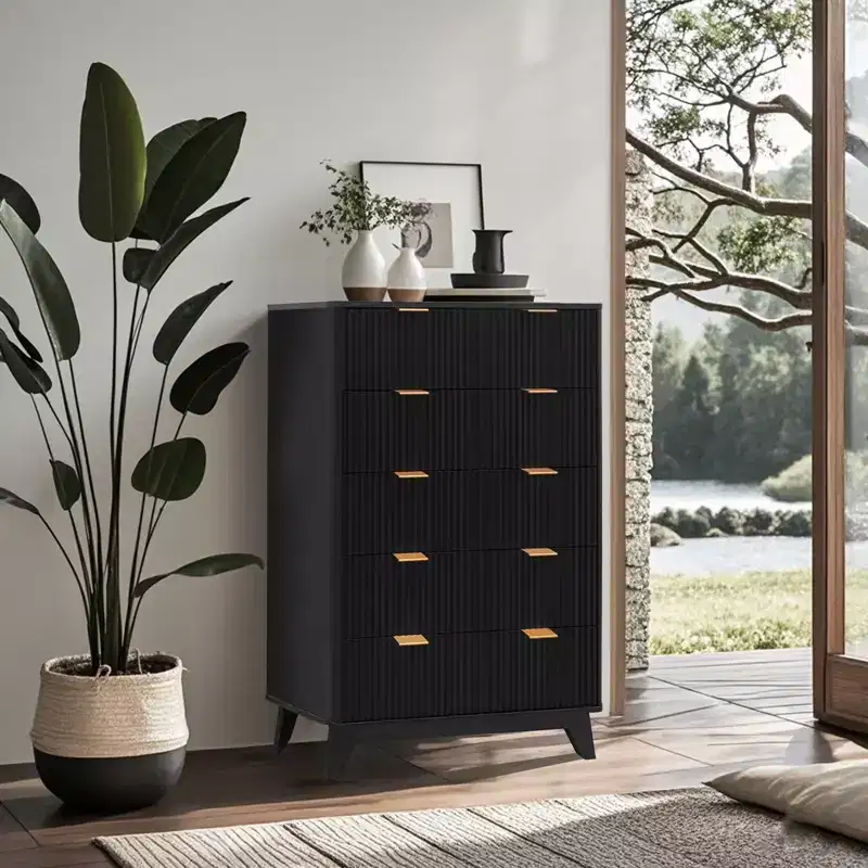 5 Drawer Dresser for Bedroom, Fluted Panel Wooden Chest of Drawers Storage and Organization for Living Room Closet Hallway