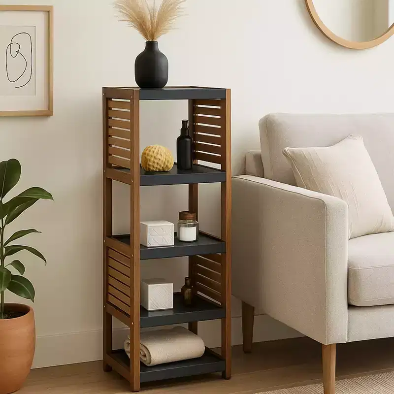 Evideco French Home Goods Bath Linen Storage Floor Shelf Elements Acacia - Gray Wood