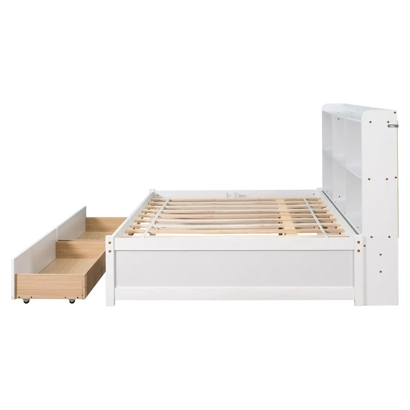 Full Bed with Side Bookcase Drawers