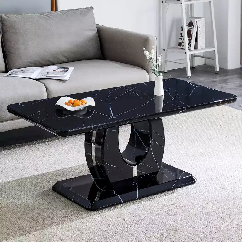 43W Coffee Table Cocktail Table Center Table, Marble Pattern/Wood Texture, Minimalist, White/Black/Walnut