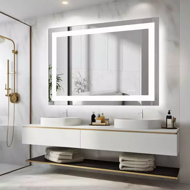 Anti-Fog LED Bathroom Mirror, Dual Light Source with Three Lighting Modes, Wall-Mounted Smart Vanity Mirror