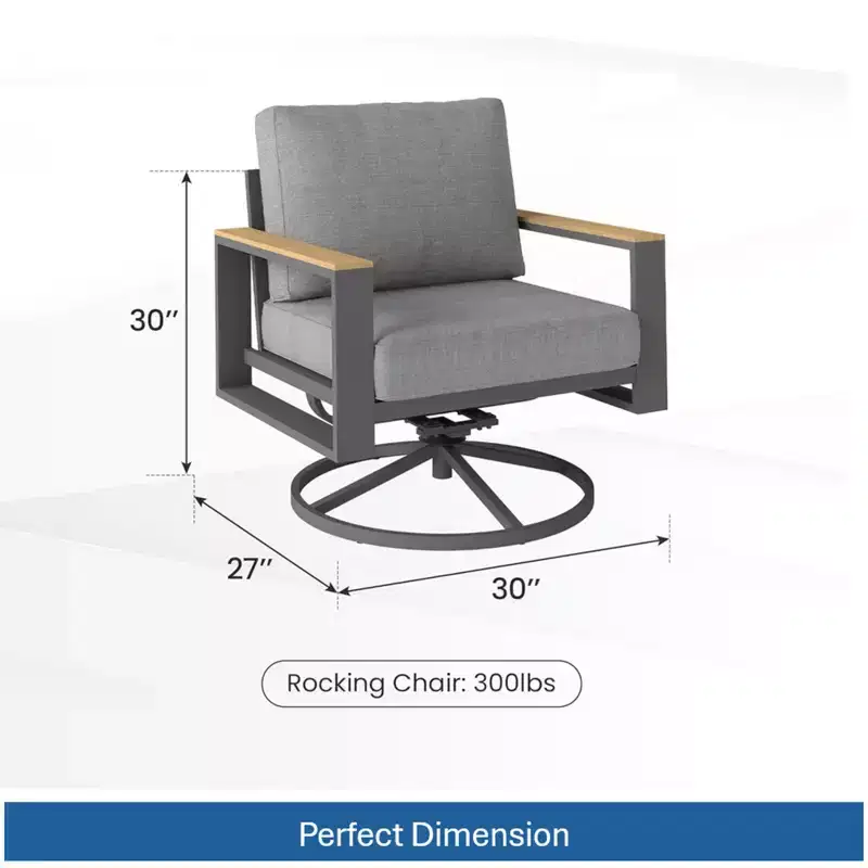 All-Weather 30 Aluminum Swivel Patio Dining Chairs with Gray Cushions