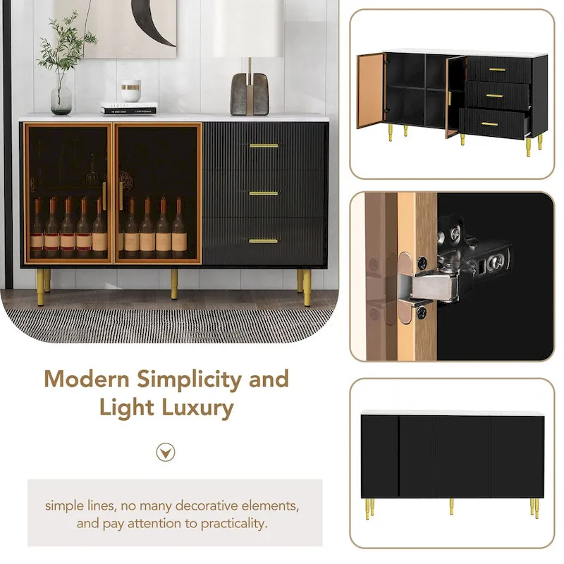 Modern Sideboard with Metal Legs and Handles - 60W x 16D x 36H