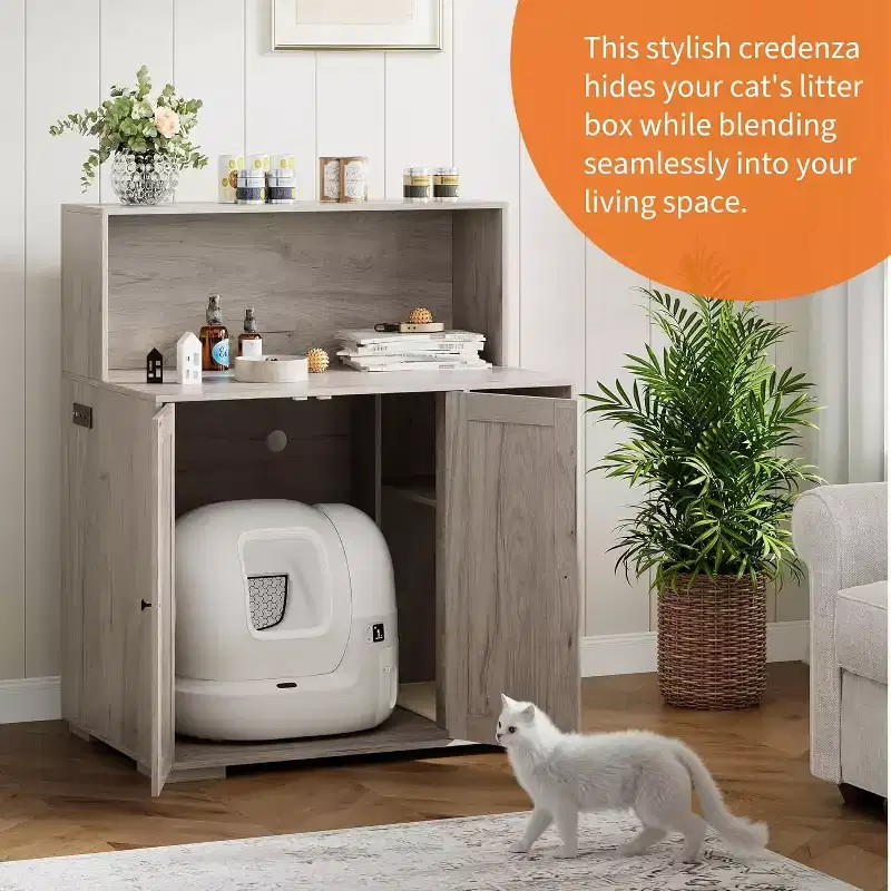 Extra Large Cat Litter Box Enclosure with Dog-Proof Shelf, Built-In Outlet & Storage