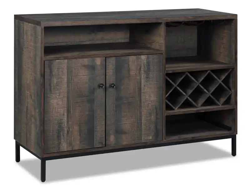 Dining Server with Storage & Built-In Wine Rack, 45W - Distressed Brown