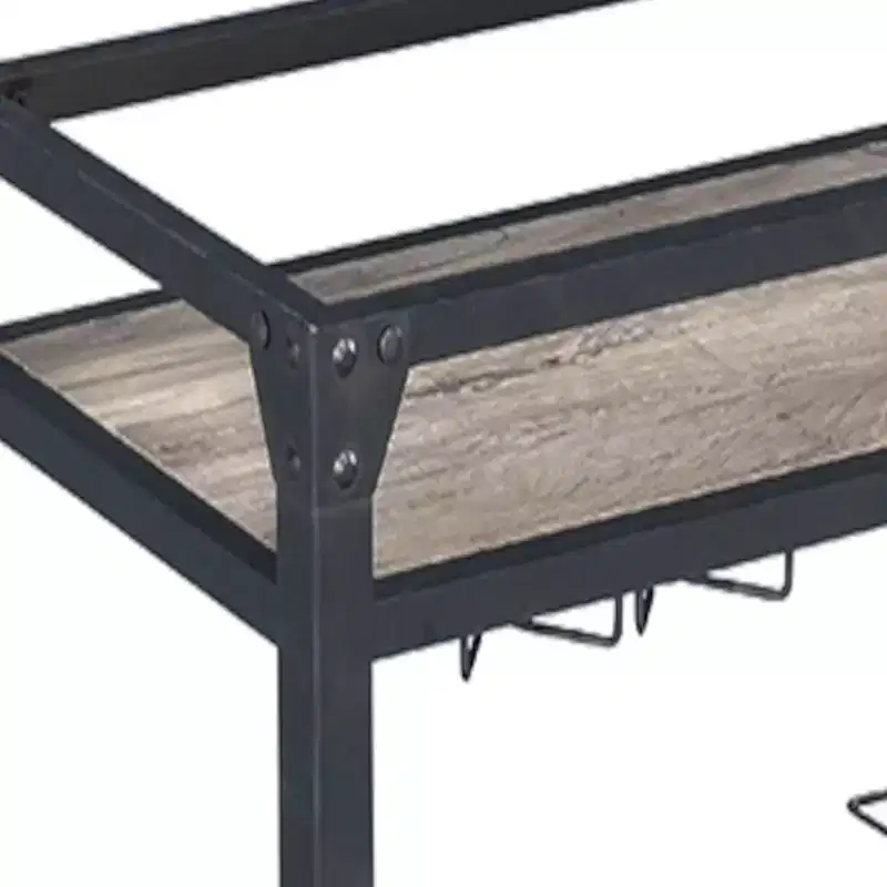 Wood & Metal Bar Serving Cart with Wheels 31''H x 32''D x 16''W