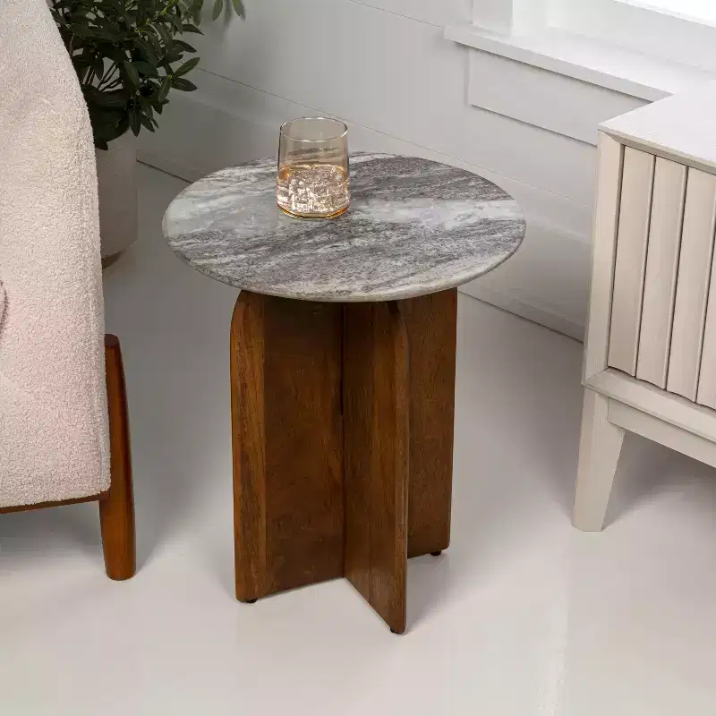 JONATHAN Y Naomi 18 Rustic Minimalist Marble/Wood X-Base Accent Table