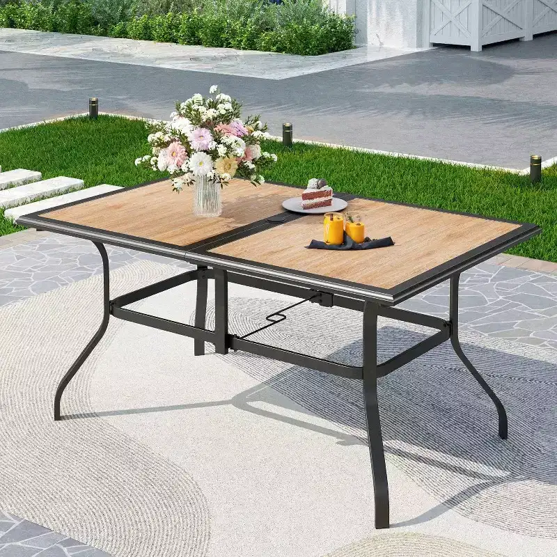 7pc Outdoor Dining Set with Faux Wood Table Top & 1.6" Umbrella Hole & Swivel Chairs - Captiva Designs