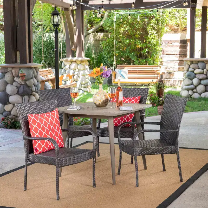 Christopher Knight Home Lagen Outdoor Acacia Wood and Wicker 5 Piece Dining Set