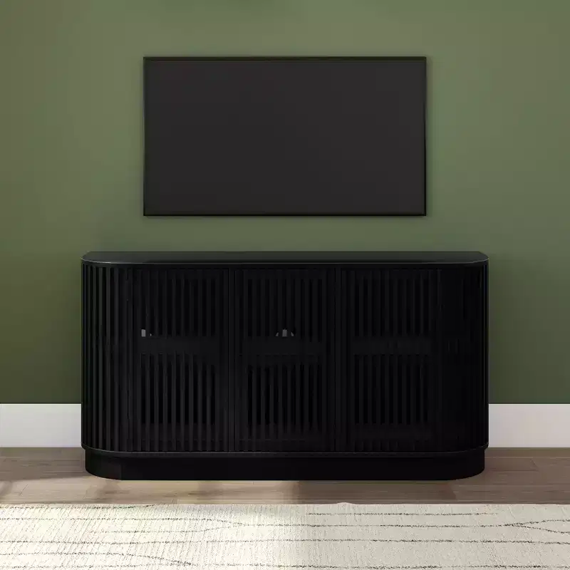 Plank+Beam Contour Solid Wood Sideboard with 3 Doors, 59 TV Stand for Living Room