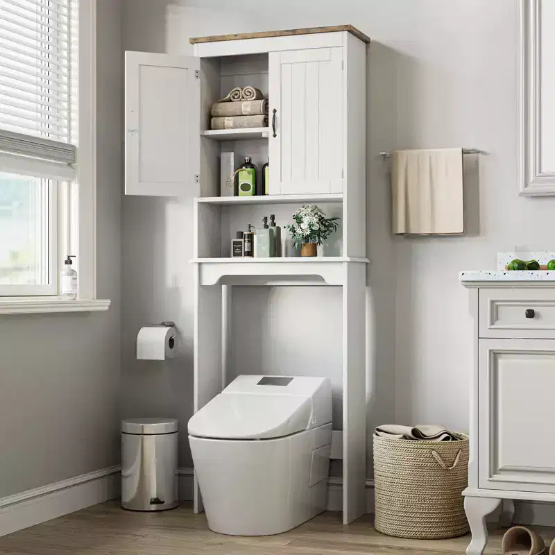Over The Toilet Storage Cabinet with Double Doors & Adjustable Shelves, 66 in Bathroom Space Saver