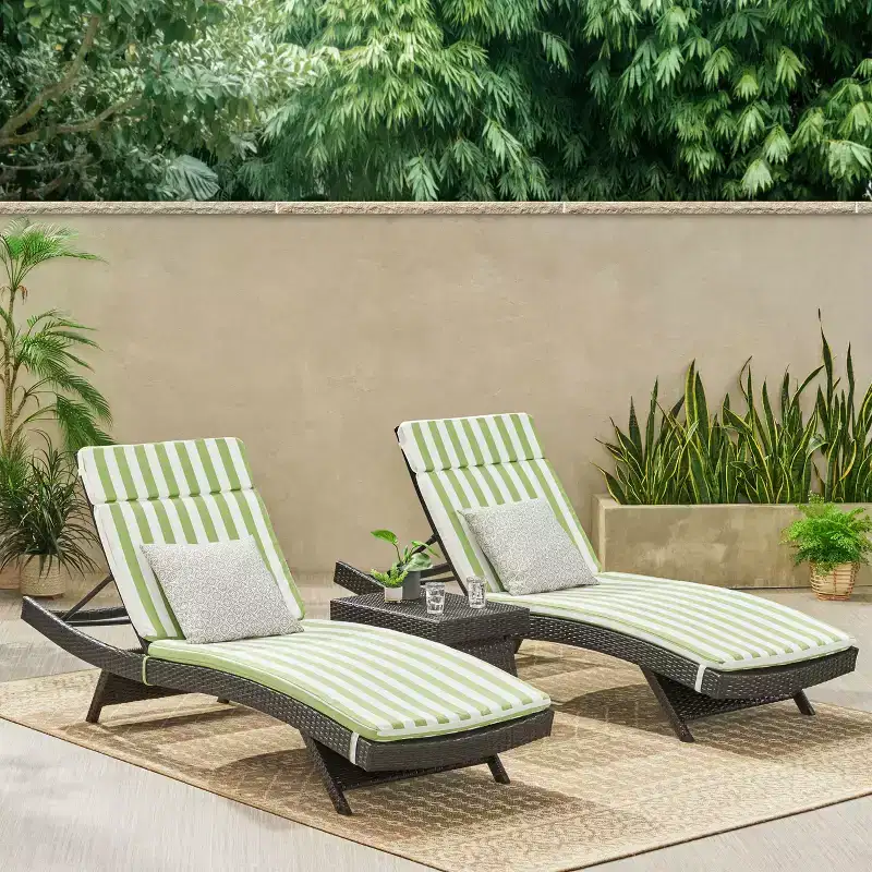 GDFStudio Olivia 3 Piece Armless Chaise Lounge Chat Set with Striated Cushions