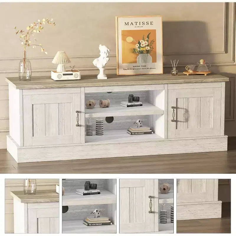 Farmhouse TV Stand for 65 Inch TVs Entertainment Center with Storage Cabinets - Ample Organized Storage, for Living Room Office