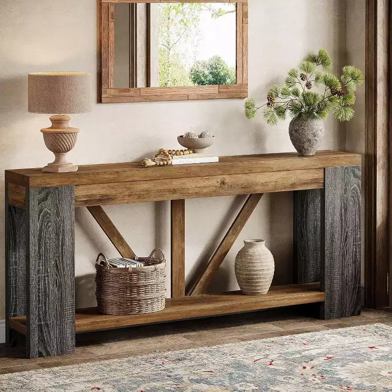 Lantine 70.9-Inch Long Console Table, 2-Tier Farmhouse Sofa Table Behind Couch, Large Entry Console with Storage for Hallway, Foyer