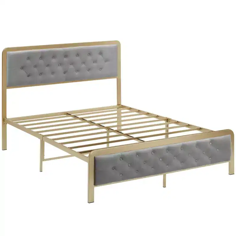 Full Size Velvet Upholstered Platform Bed Frame C Button Tufted Headboard & Footboard