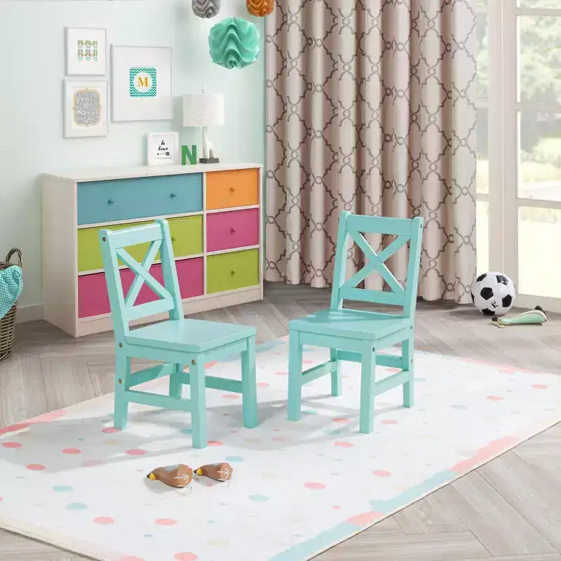 eHemco Solid Hard Wood X Back Kids Chair, Set of 2