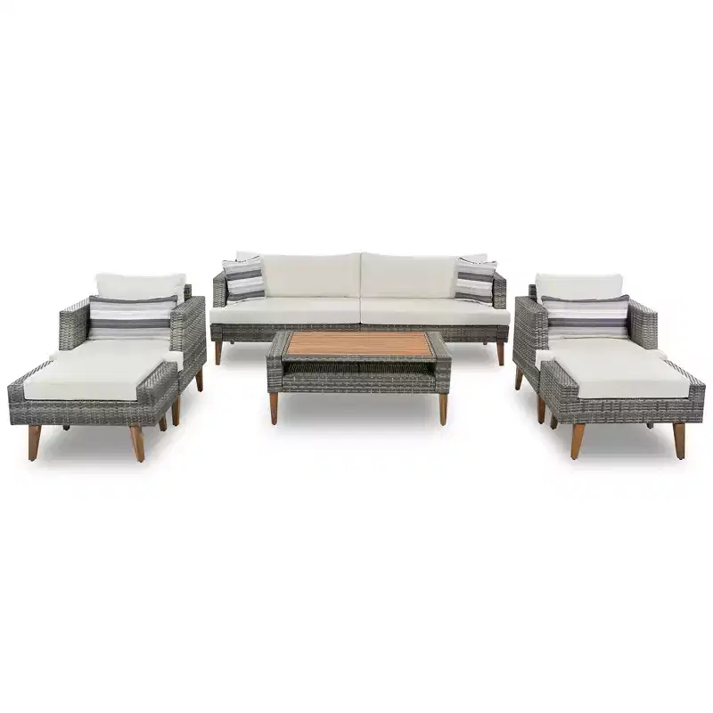 GDFStudio Arthur Patio Modern PE Wicker 6-Piece Conversation Set with Table and Cushions