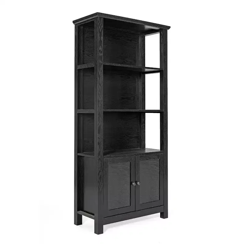 Modern Farmhouse Bookcase with Tempered Glass Cabinet Doors, 3 Shelves, 200 lb