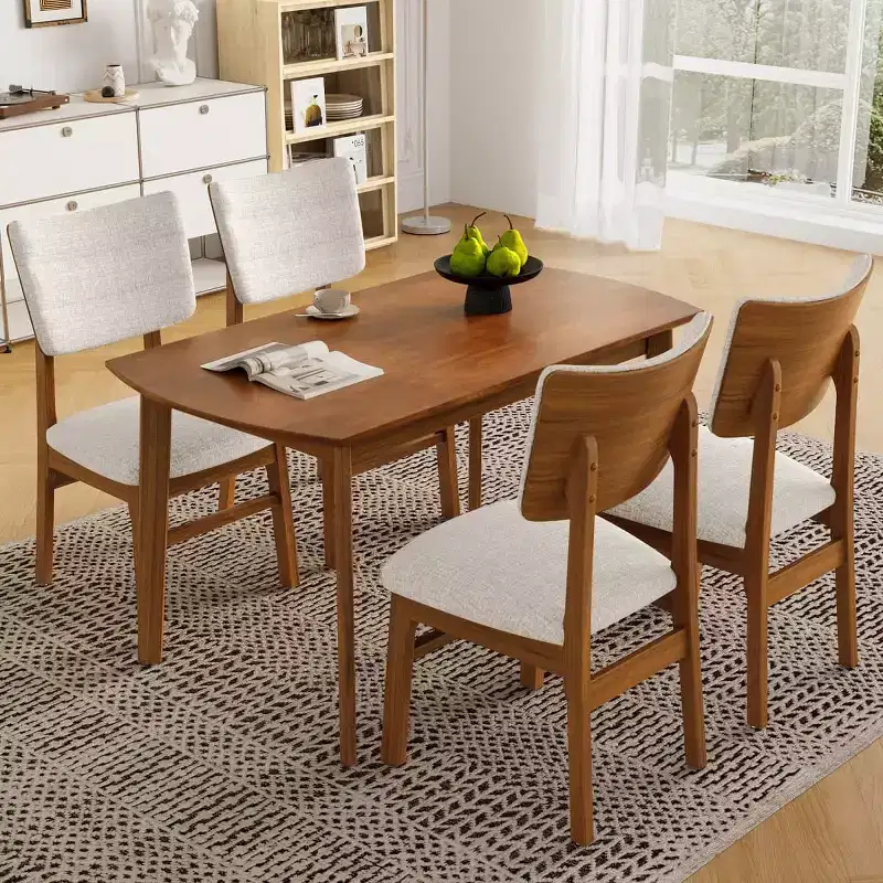 5-Piece Modern Dining Table Set with Rubberwood Frame and 4 Upholstered Chairs, Space-Saving Dining Set for Dining Room or Kitchen - Panipeachy