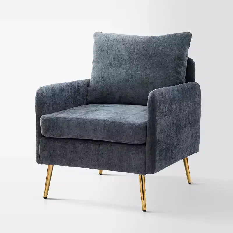 Wooden Upholstered Accent Chair Comfy Armchair with Metal Legs, Navy