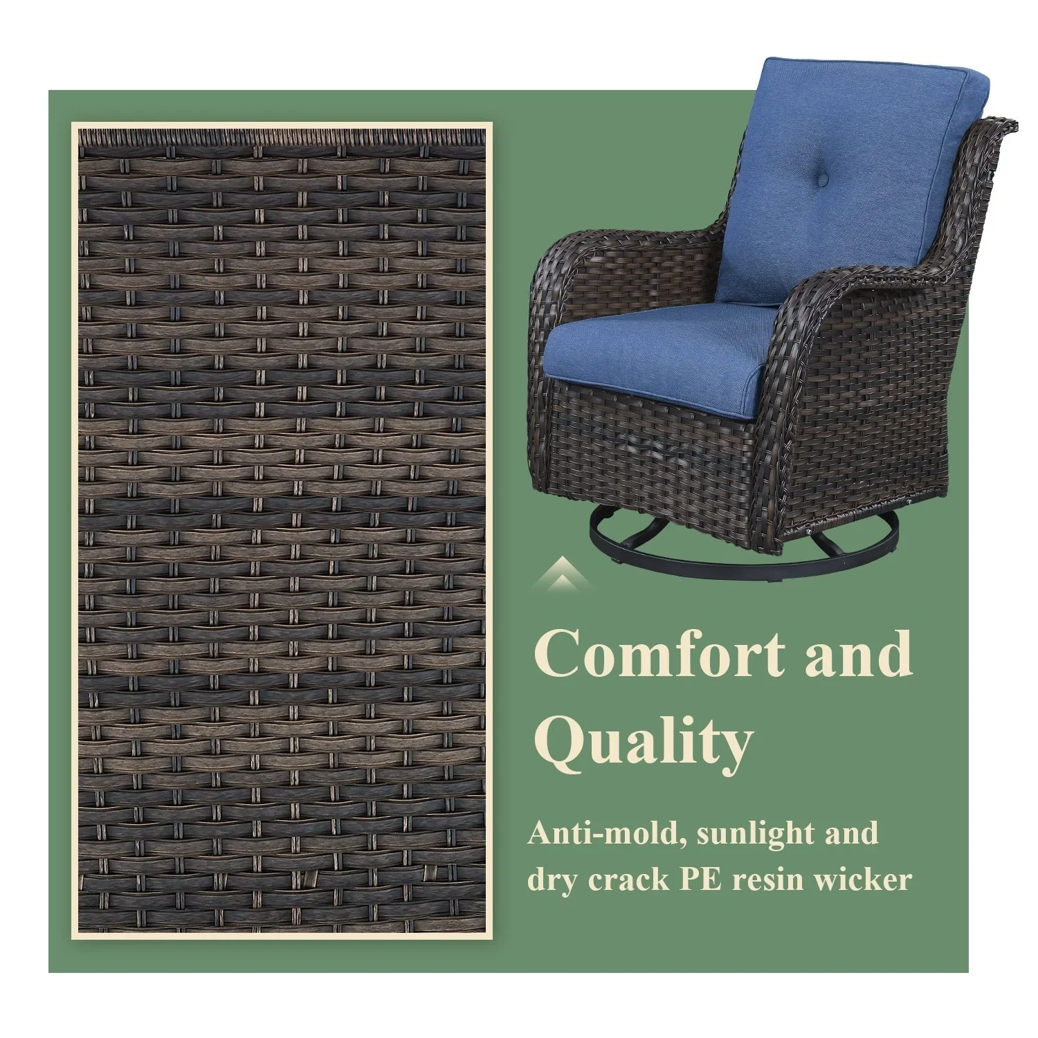 Gymojoy Outdoor Wicker Rocking Lounge Chairs with Swivel Base (Set of 2)