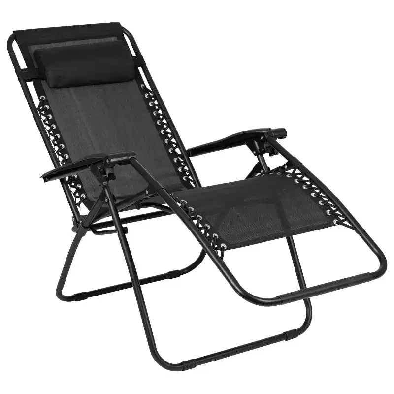 Merrick Lane Set of 2 Folding Mesh Upholstered Zero Gravity Chair with Removable Pillow and Cupholder Tray