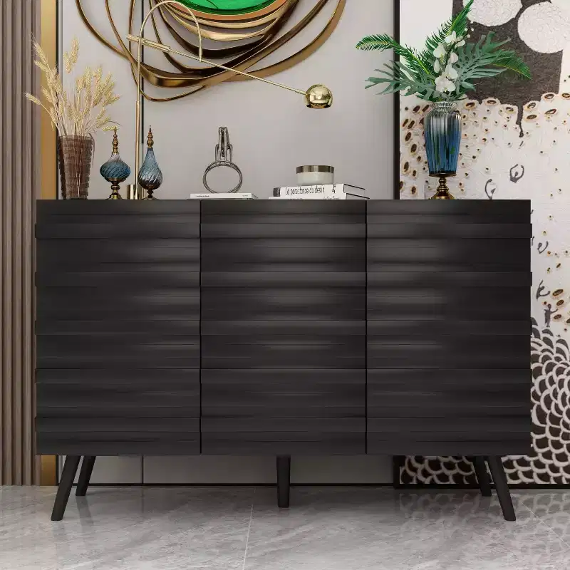 Famapy 47.2 Sideboard with Modern Design Black Buffet Cabinet Home Decor Console Table Wood