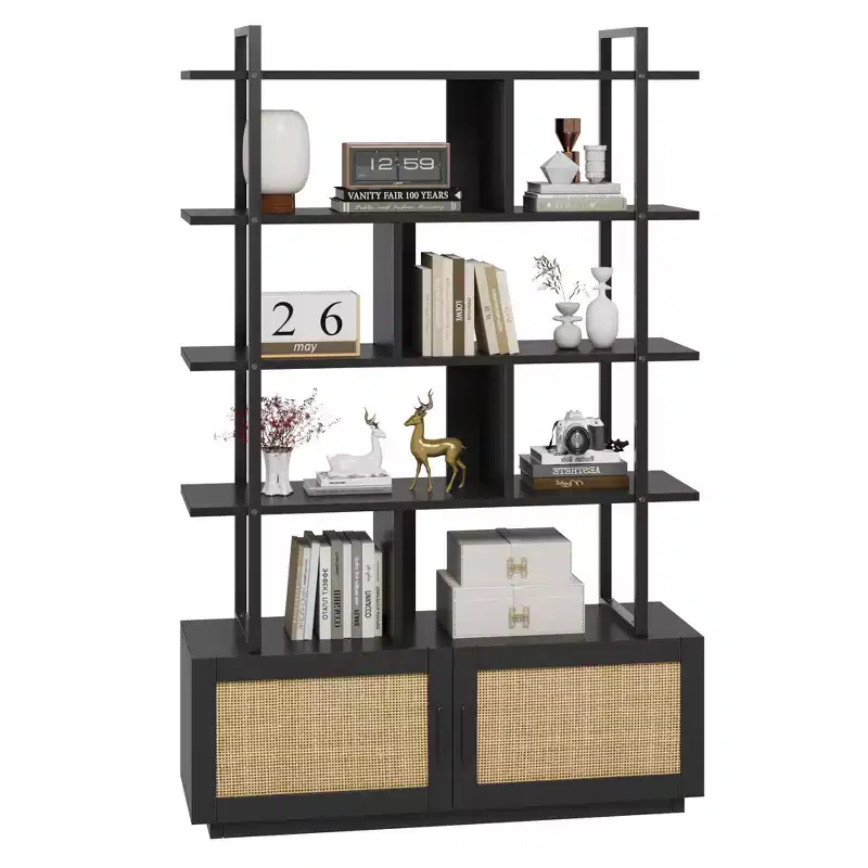 71.1 Inch Tall Industrial Bookcase with Storage Door,Bookshelf,Bookshelves with Open Display Shelves,Bookcase with Metal Frame for Living Room